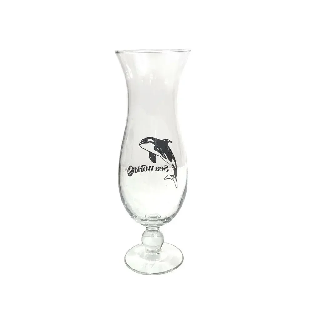 Sea World Orca‎ Whale Shamu Water Clear Hurricane Glass Cocktail Collectible 10”